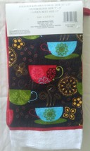 Kitchen Linen Set, 3-pc Potholder Mitt Towel, Coffee Decor, Cups Red Black image 2