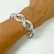 Double Line Spiral Cuff Bracelet 925 Sterling Silver, Handmade Solid Open Bangle - £216.45 GBP