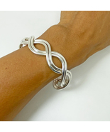 Double Line Spiral Cuff Bracelet 925 Sterling Silver, Handmade Solid Ope... - £216.30 GBP