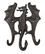 Pack Of 2 Cast Iron Rustic Fantasy Viking Beowulf Dragon 3Pegs Wall Keys... - $34.96 CAD