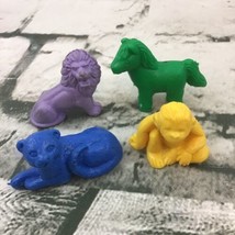 VTG Colorful Rubber Animal Figures Lot Of 4 Lion Horse Monkey Cheetah Molded - £7.76 GBP