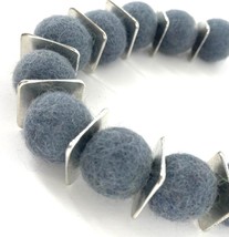 Lightweight gray felted wool necklace with silver square disk spacer beads, hand - £47.21 GBP