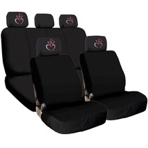 Black Cloth Car Seat Cover Full Set Large Heart Headrest Covers Universa... - $15.37+