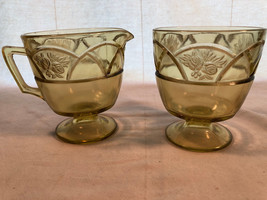 Amber Rosemary Creamer And Sugar Depression Glass Mint - £15.61 GBP