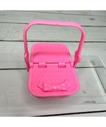 Pink Picnic Basket Toy With Bow &amp; Handle Doll House Replacement Furniture - $6.79