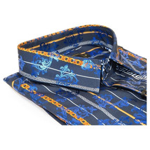 Men's Sports Shirt By Barocco Fashion Printed Long Sleeves Soft Feel EFS60 Navy image 5