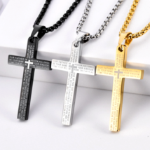 Bible Cross Pendant Necklace Christian Jewelry Mens Womens Stainless Steel 24" - £9.46 GBP+