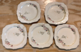 Vintage Papoco Dinner Plates Pink Floral Pattern Circa 1930 By Paden City Set-5 - £31.72 GBP