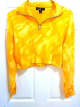 Gold Yellow Tie Dye/Bleached Zip Neck Cropped Sweatshirt. Long Sleeve M,... - $26.00