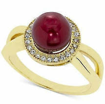 Charter Club Gold Plate Pave and Imitation Pearl Halo Split Ring, Size 10/Red - £12.54 GBP