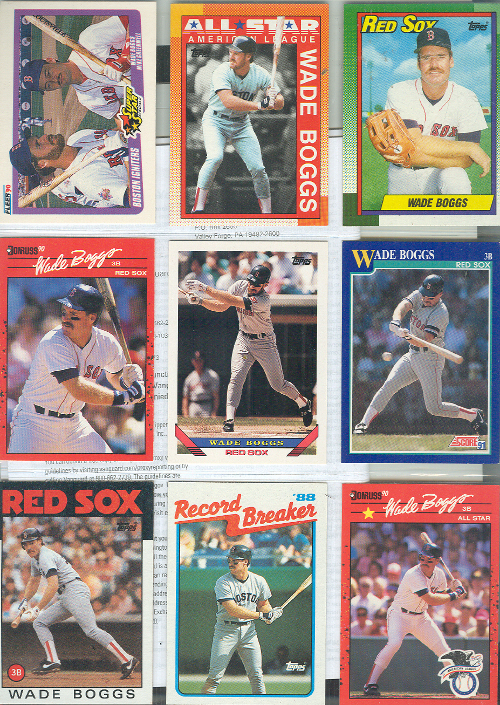 WADE  BOGGS   BOSTON  RED  SOX  9  BASEBALL  CARDS ! - $2.00
