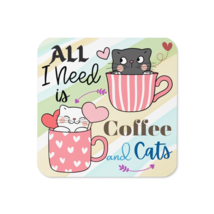 Cork-back coaster | Adorable All I Need is Coffee and Cats Themed - £8.78 GBP