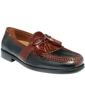 Men Two Tone Burgundy Black Contrast Tassel Loafer Slip On Vintage Leather Shoes - £120.18 GBP+