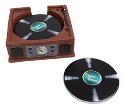 Vintage Retro Nostalgia Vinyl Turntable Player Replica Coasters And Hold... - $26.95