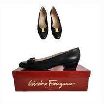 Vintage Salvatore Ferragamo Vara Lillaz Black Leather Bow Pumps Shoes 9.... - $127.71