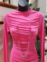 Naked Wardrobe Women&#39;s Pink Viscose Open Back Long Sleeve Knee Length Dress XS - £22.03 GBP