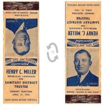 Vintage Matchbook Cover Henry C Miller Political Republican Candidate 1942 WW2 - £7.88 GBP