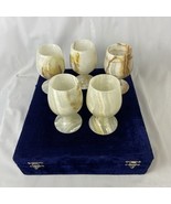 Vintage Lot Of 5 Handcrafted Marble Onyx Cordial Goblets - $51.60 CAD