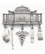VTG JJ Pewter Hospital Nurse Pin Dangle Charms Caduceus Rx Cap Thermomet... - $23.23 CAD