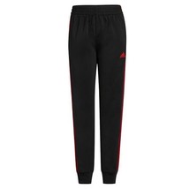 Adidas Tricot Jogger Pants Little Boys 7 Black Red Stripes Logo NEW - $22.64