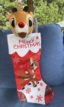 Gemmy 3-D Head Rudolph The Red Nosed Reindeer Musical Christmas Stocking New - £23.94 GBP