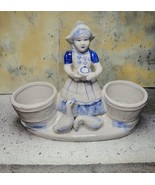 Vintage Porcelain Bloom-Rite Porcelain Planter Dutch Girl w/ Geese &amp; Buc... - $39.08