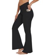 Flare Crossover Leggings with Pockets High Waisted Yoga Pants Black XS - €15,12 EUR