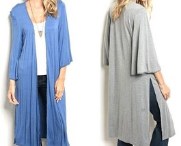 L Love Cardigan Duster Blue or Gray Size Small  Med Long Lightweight Ope... - $10.99