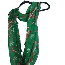 Womens Infinity Scarf Green Candy Cane Snowflake Sheer 34x21 In Holiday - £10.38 GBP