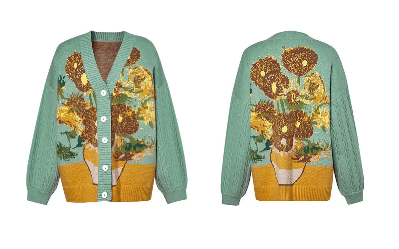 Unisex Cardigan  Harajuku Van Gogh flower  Button Cardigan Women Men Autumn Casu - £193.96 GBP