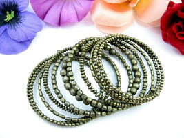 WRAP BRACELET Vintage Dark Goldtone Metal BEADS 10 Turns Beaded Costume ... - $14.99