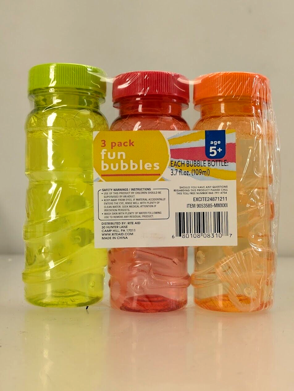 Pack of 3 Fun Bubble Bottles with Wands Assorted Color 3.7 Oz ea (109ml)... - $9.90