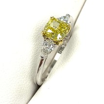 3 Stone GIA 1.41 TCW Fancy Intense Yellow Diamond Engagement Ring 18k White Gold - £4,444.58 GBP