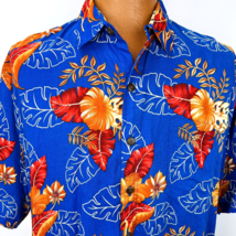 Hibiscus Collection Hawaii Aloha XL Shirt Leaves Floral Tropical Blue Orange - £39.27 GBP