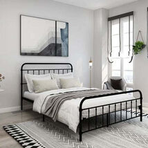Queen Size Black Metal Bed Frame With Rounded Headboard - $256.46