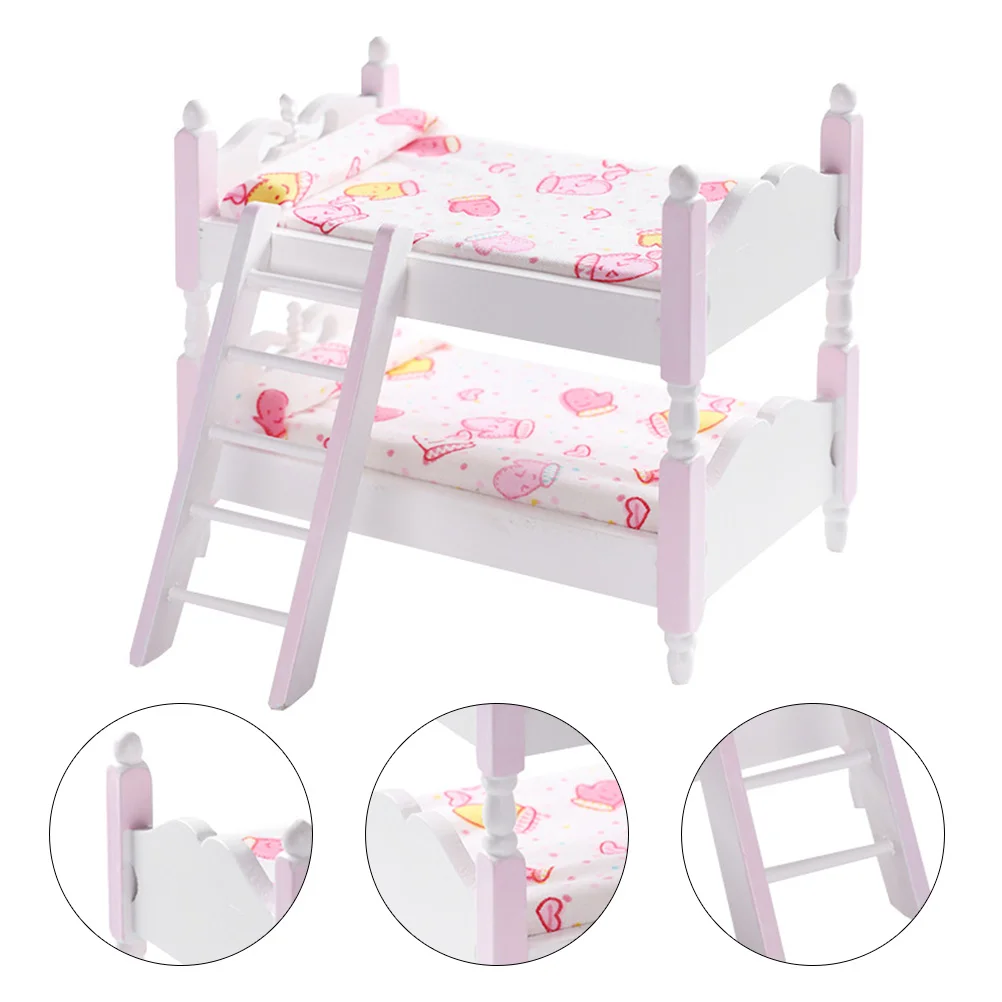 Dollhouse Bunk Bed 1/12 Scale Vanity Accessories Wooden Miniture Decoration - £13.80 GBP