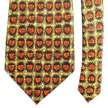 Mens Necktie Tie Red Geometric Hearts Gold Yellow Black 58&quot;x4&quot; Made in K... - £7.71 GBP