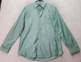 Chaps Dress Shirt Men&#39;s Medium Green Cotton Stretch Oxford Collared Button Down - £14.01 GBP