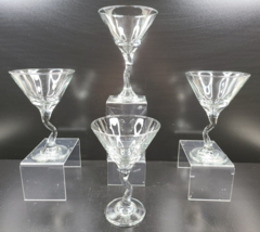 (4) Libbey Z Stem Martini Glasses Set Clear 9 Oz Bent Zig Zag Stemware Drink Lot - $39.57