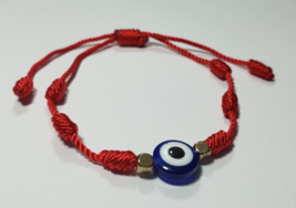 Double Protection Blue Evil Eye Red String Bracelet Good Luck &amp; Power - £7.74 GBP