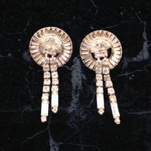 Vintage Denbe Rhinestone Stud Dangle Earrings Glam Square Crescent Screw Back  - £23.42 GBP