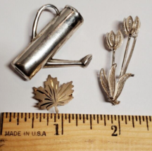 3 PC Lot Sterling Silver Pin Lot Watering Can Filigree Tulip Flower Garden 9.3g - £28.80 GBP