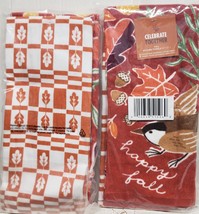2 DIFFERENT TERRY TOWELS (16.5&quot;x26&quot;) LEAVES, ACORNS  &amp; BIRDS, HAPPY FALL... - £11.89 GBP