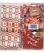 2 DIFFERENT TERRY TOWELS (16.5&quot;x26&quot;) LEAVES, ACORNS  &amp; BIRDS, HAPPY FALL... - £11.72 GBP