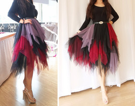 Black Red Tiered Tulle Skirt Outfit Women Plus Size Hi-lo Holiday Tulle Skirt