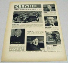 1937 Print Ad Chrysler Cars Performer in All Walks of Life - £9.29 GBP