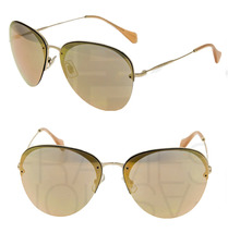Miu Miu 53P Metal Aviator Sunglasses So Frame Pale Gold Mirrored Rimless MU53PS - £146.01 GBP