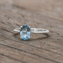 Oval Aquamarine Ring Sterling Silver Blue Gemstone Engagement Ring for Women - £71.22 GBP