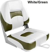 Boat Seat Low Back White &amp; Green Folding UV Treated Premium Marine Grade Vinyl - £60.68 GBP