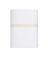 Sferra Coriano Embroidered White Queen Flat Sheet Gold Checked Percale I... - $98.00